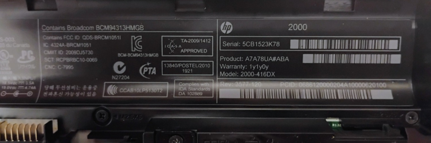 HP 2000-416DX Laptop – Win7Home/AMD E300 1.3GHz/4GB RAM/750GB HD