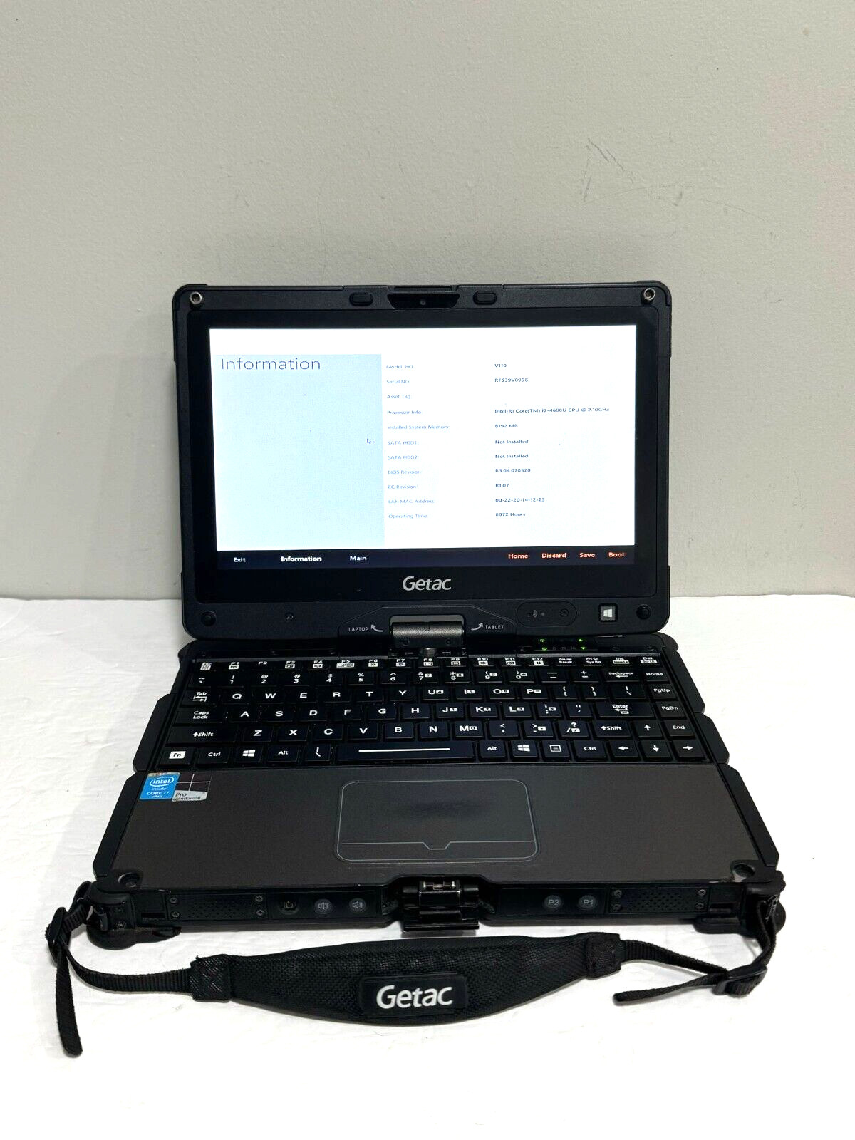 GETAC V110 i7-4600U 2.10GHz CPU  8GB RAM NO CADDY/ NO SSD/ NO CHARGER “Read”