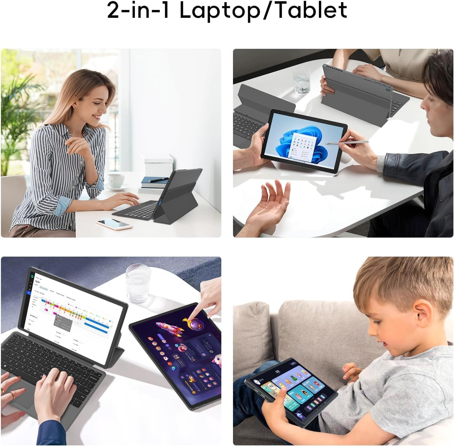 2-In-1 Laptop/Tablet (2026), Windows 11 PC with Magnetic Keyboard, 1-Year Office