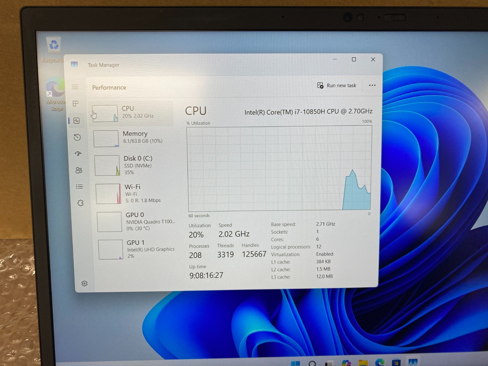Lenovo ThinkPad P1 Gen 3 – i7‑10850H | 64GB RAM | 512GB SSD | Quadro T1000