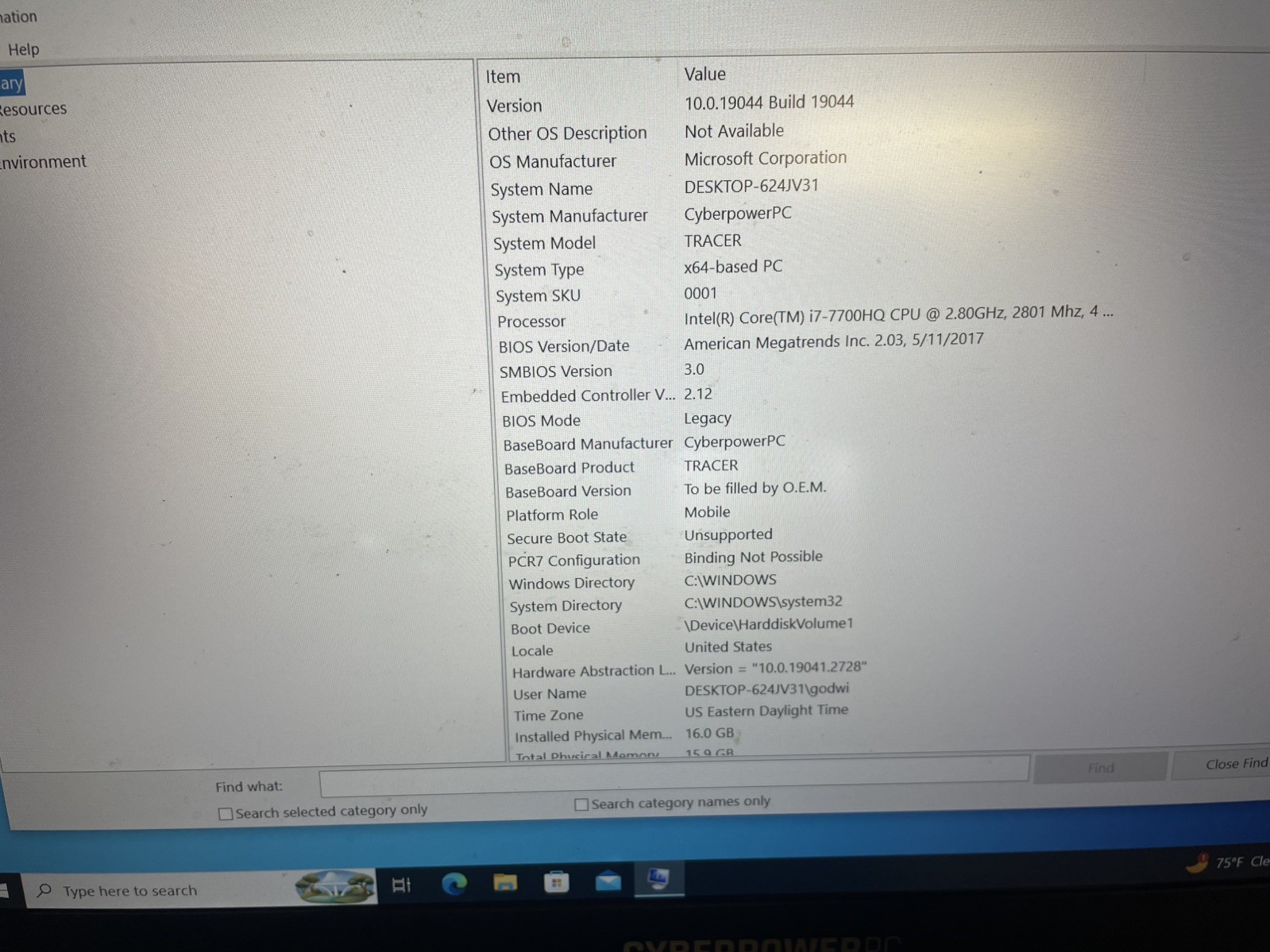 CyberPower Tracer Gaming Laptop I7-7700HQ NVIDIA GeForce GTX 1050 Ti 16GB RAM