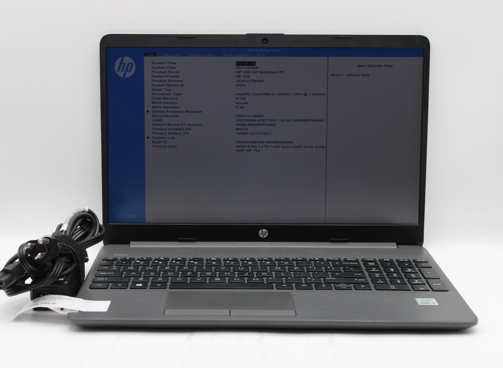 HP 250 G8 i3-1005G1 @ 1.2 GHz 8GB RAM No SSD No OS