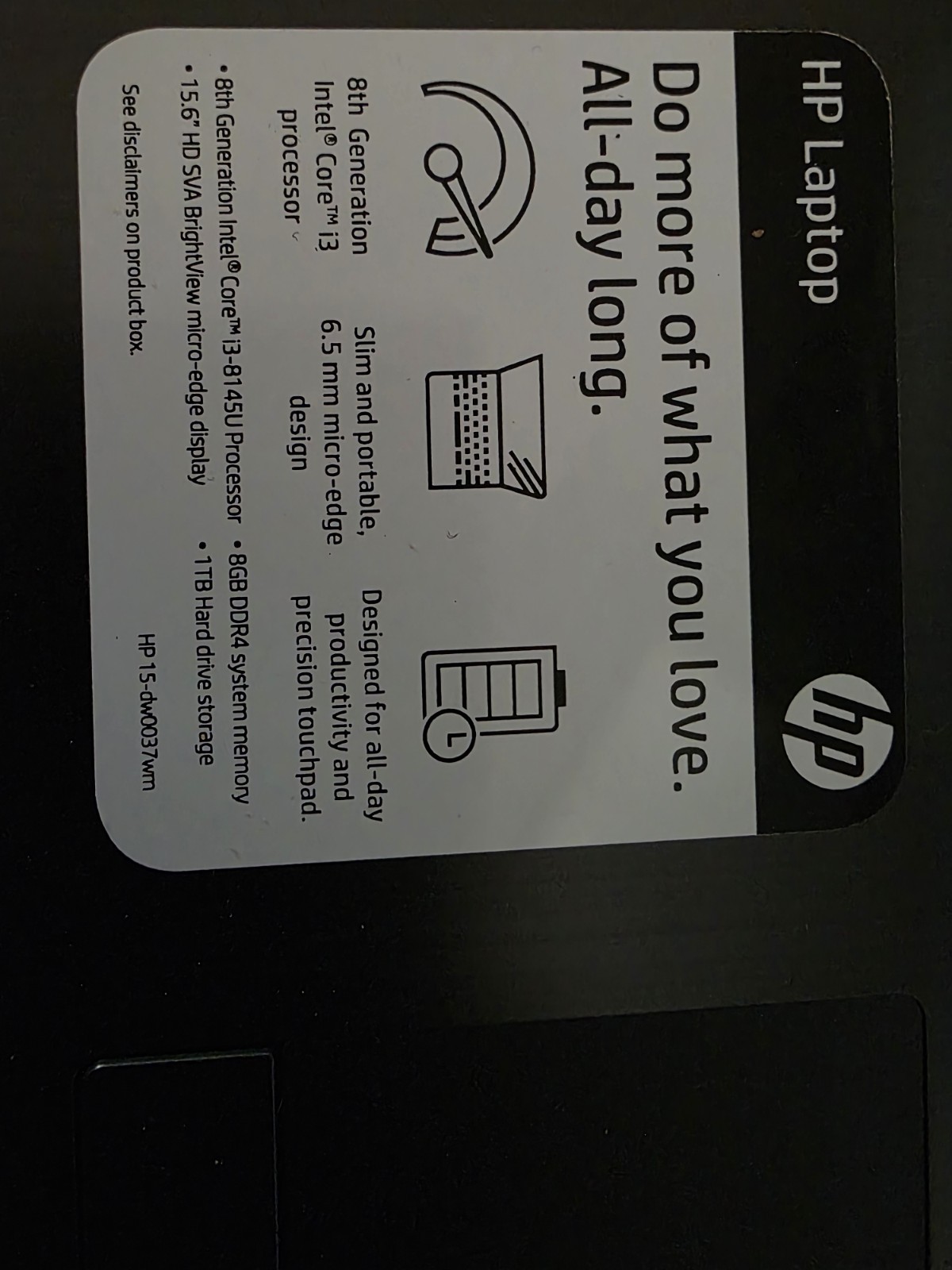 HP 15-dw0037wm Laptop Intel Core i3 8th Gen 15.6″ 8GB 1TB HDD Black