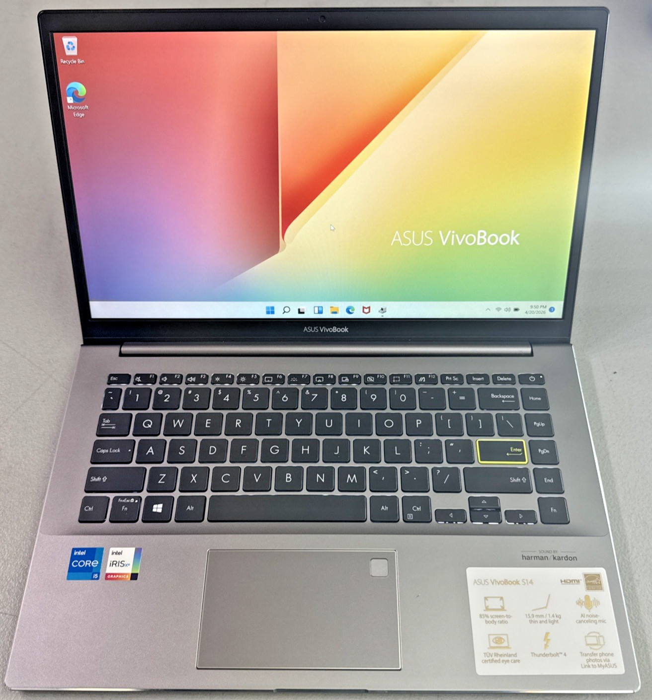 ASUS VivoBook S14 S433 Laptop 14” FHD CORE i5-1135G7 8GB RAM 512GB SSD W11 HOME