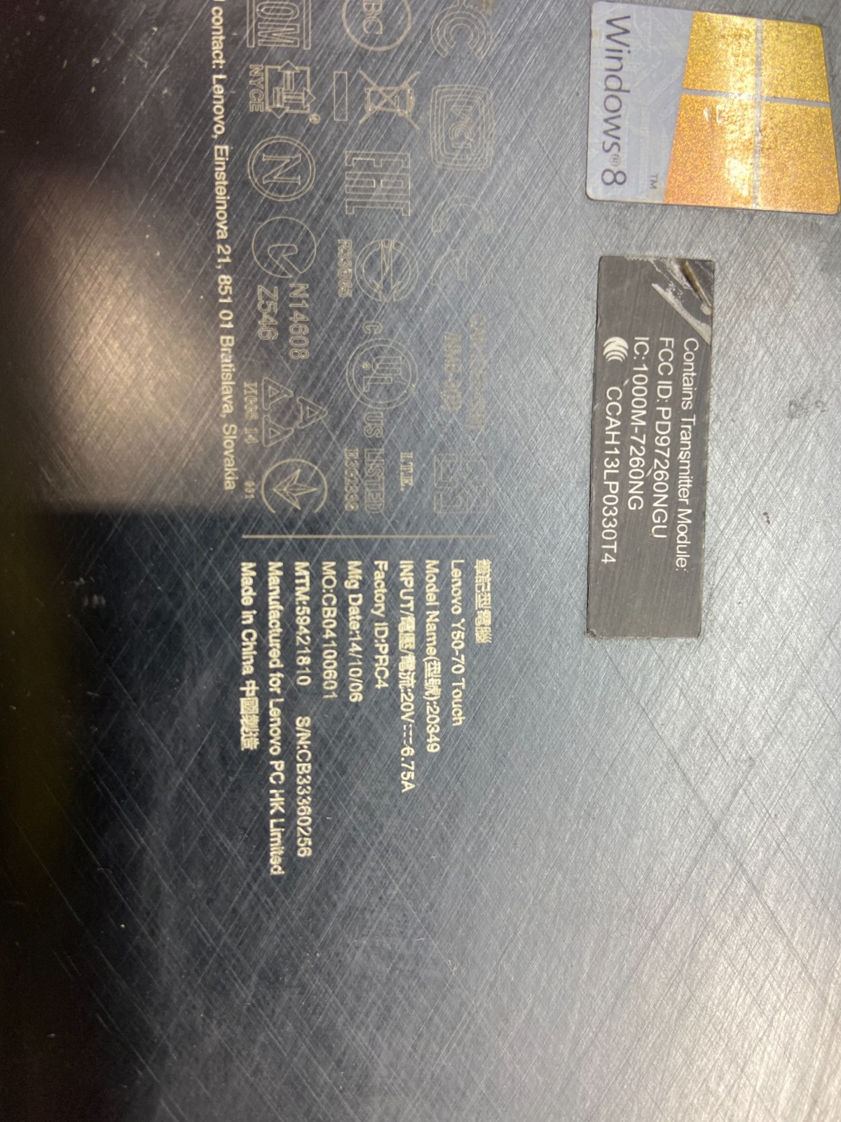 Lenovo Y50-70 80DT Touch Intel Core i7-4th Gen NO HDD Nvidia Geforce Base Only