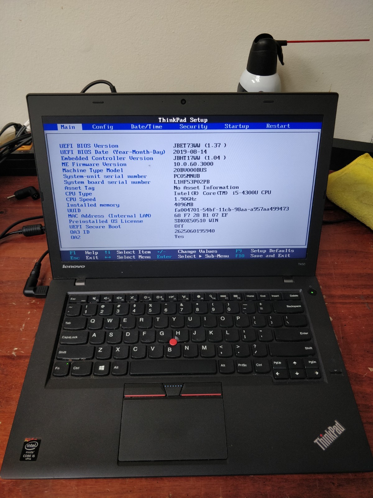 Lenovo ThinkPad T450S INTEL CORE I5-4300U@1.90GHz 8GB RAM NO DRIVE PARTS 8791