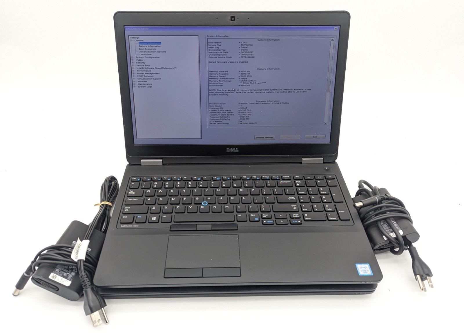 Lot of 2 Dell Latitude E5570 – Intel i7-6820HQ 2.7 GHz 8GB DDR4 RAM No OS/SSD