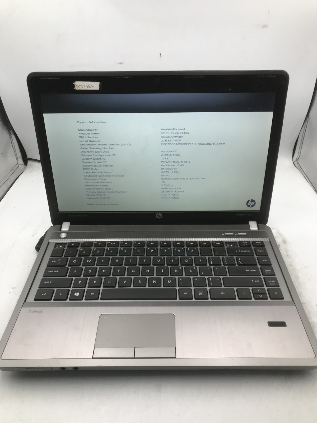 HP PROBOOK 4440S – BOOTS TO BIOS – INTEL I5 3210M – 4GB RAM – NO OS – READ – BB!