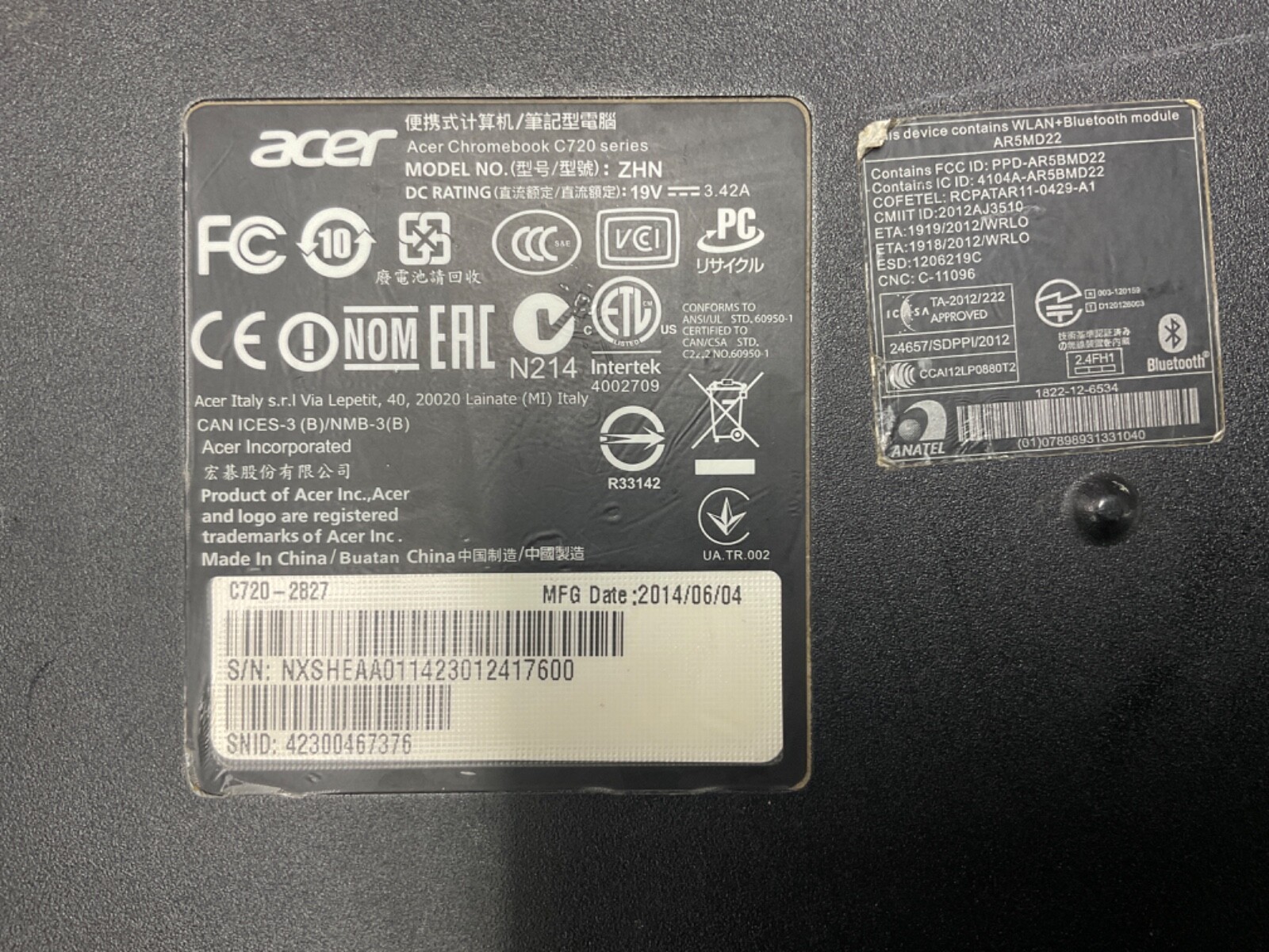 Acer ChromeBook C720 ZHN 11.6 16GB SSD Celeron 2955u 1.40GHz 2GB RAM WiFi