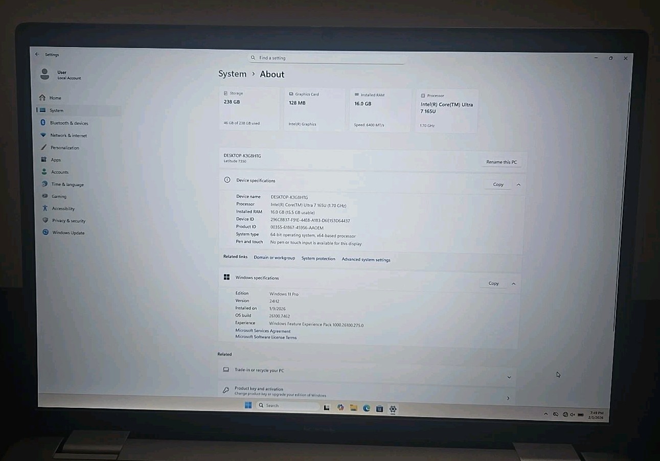 Dell Latitude 7350 – Intel Ultra 7 165U 16GB RAM 256GB SSD – 2027 WARRANTY