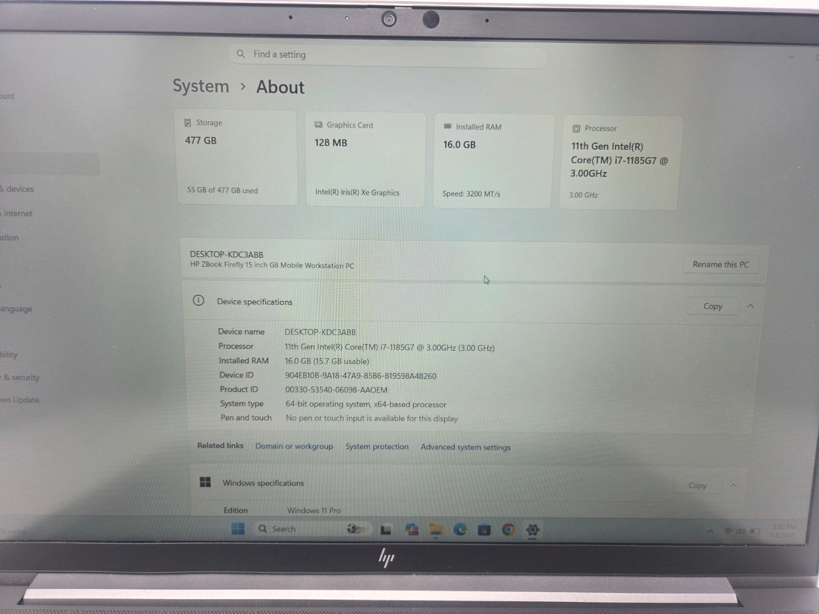 HP ZBOOK FIREFLY 15 INCH G8 i7-1185G7 3.00GHZ 16GB–512GB SSD WIN 11 PRO