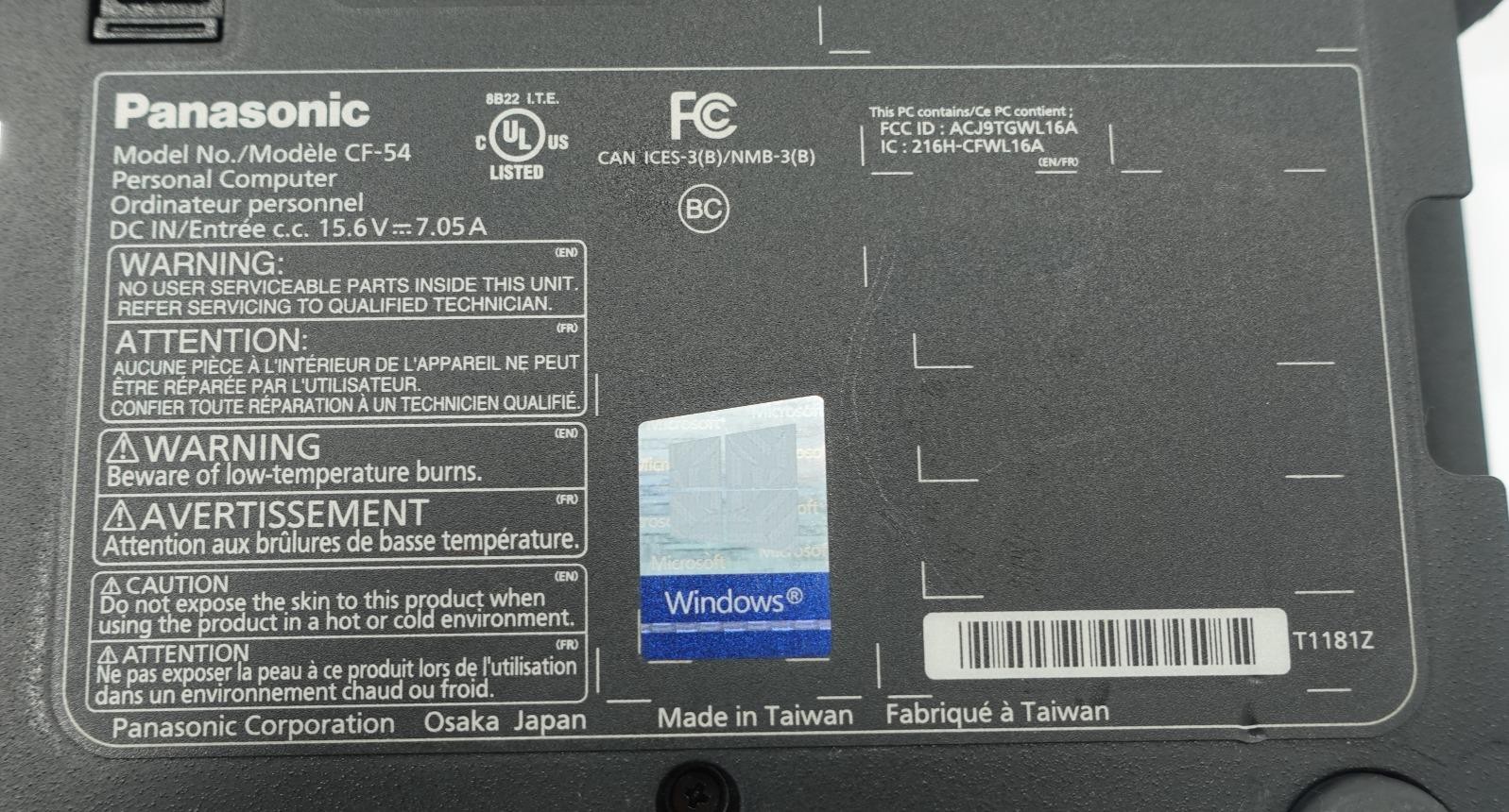 Panasonic Toughbook CF-54 Core i5-7300U 2.60GHz 16GB 256GB Touch