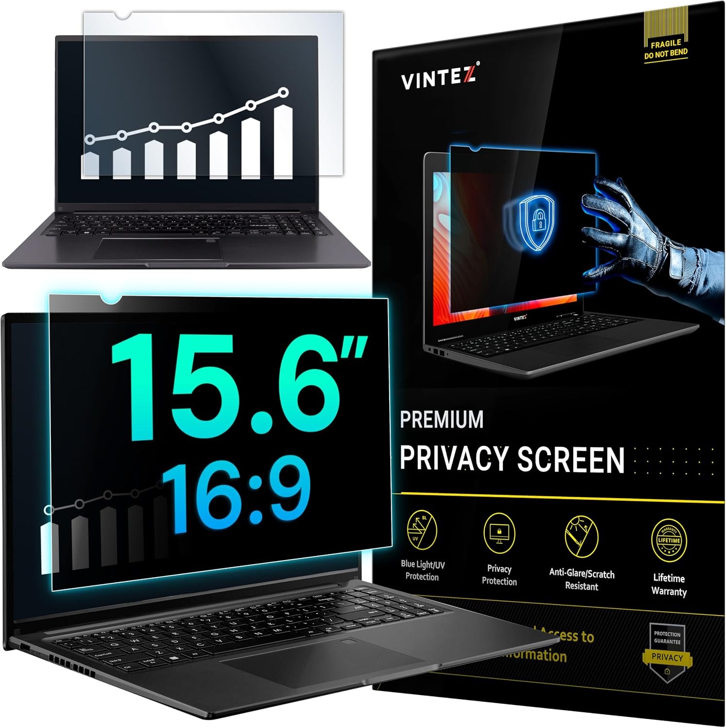 16:9 Privacy Screen Protector for 15.6 Inch Laptop – Anti Glare Blue Light Filte