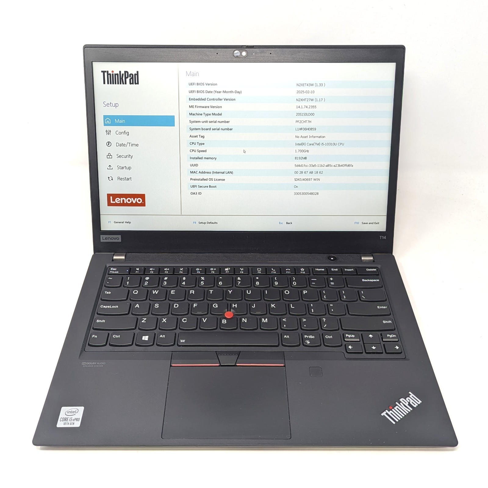 Lenovo ThinkPad T14 Gen 1 – 14″ Intel Core i5-10310U 1.7GHz 8GB RAM No OS/AC/SSD