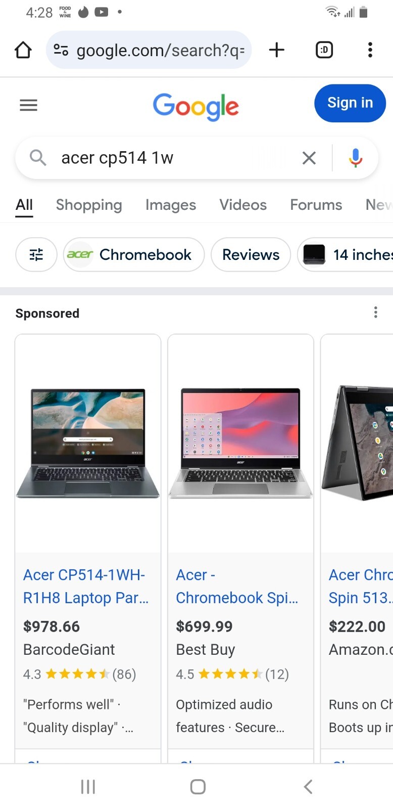 Acer Chromebook Spin 514 CP514-1HH-R0SS 14″ (128GB SSD, AMD Ryzen 5 3000 Series,