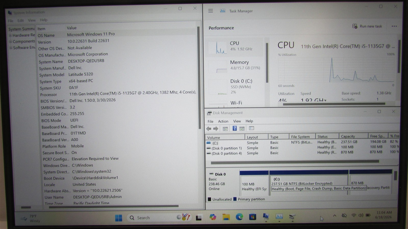 Dell Latitude 5320 i5-1135G7 2.4GHz 16GB RAM 256GB NVME 13.3″ Windows 11 Pro