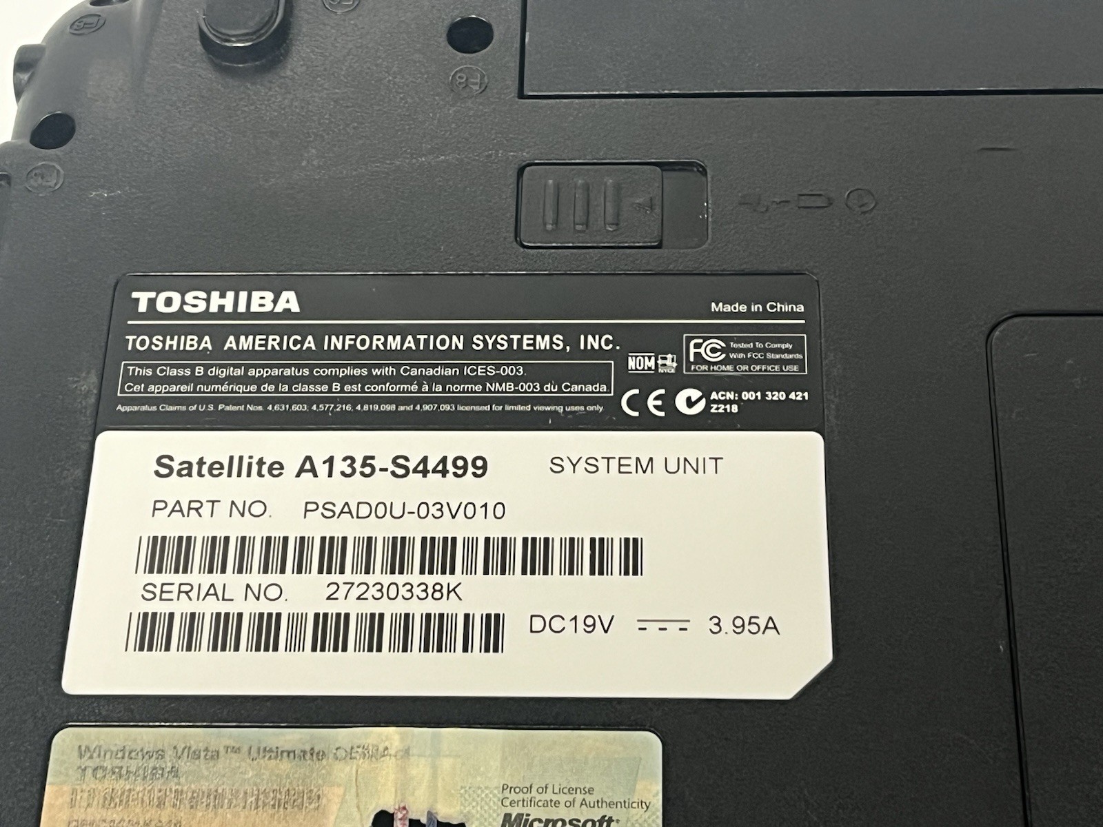 Toshiba Satellite A135-S4499 Intel Core 2 T5500 1.66GHz 2GB Ram 120GB HDD NO OS