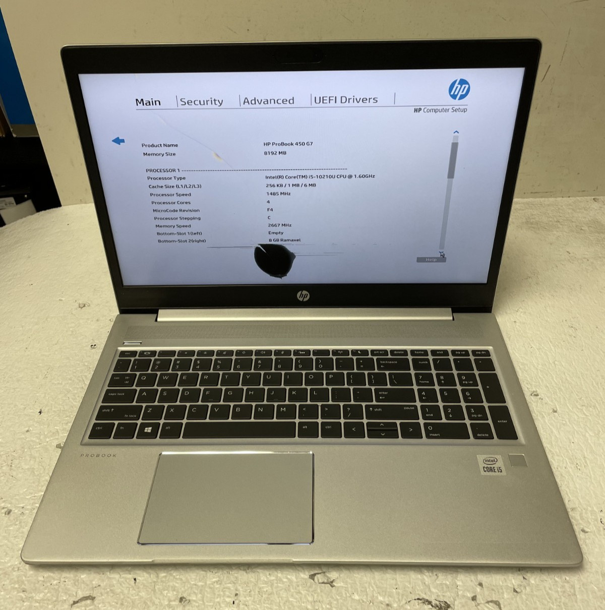HP Probook 450 G7 Intel Core i5-10210U @1.60GHz 8GB RAM NO SSD BrokenScreen