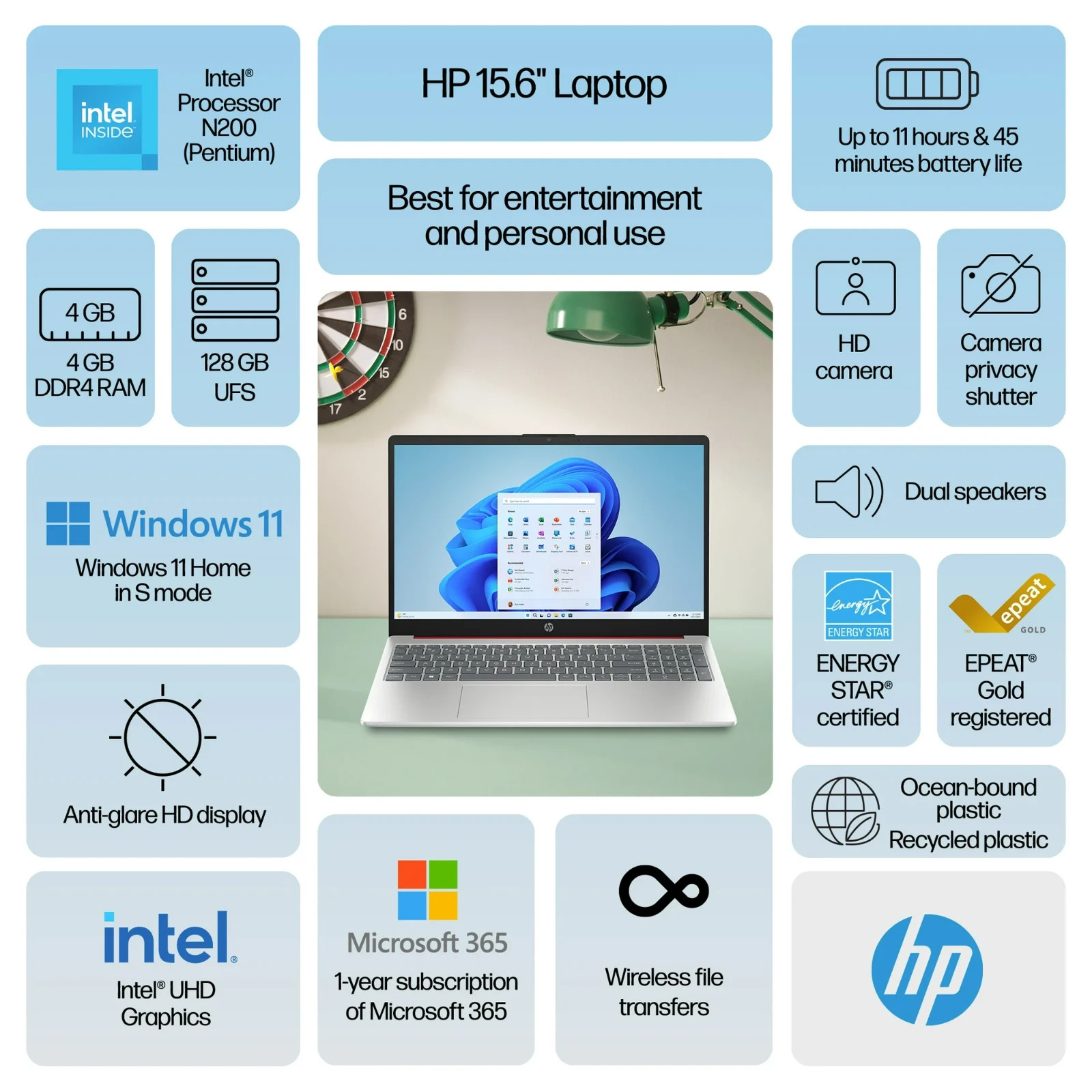 NEW 15.6″ Laptop, Intel N-Series N200, 128GB SSD, Windows 11 Home in S mode
