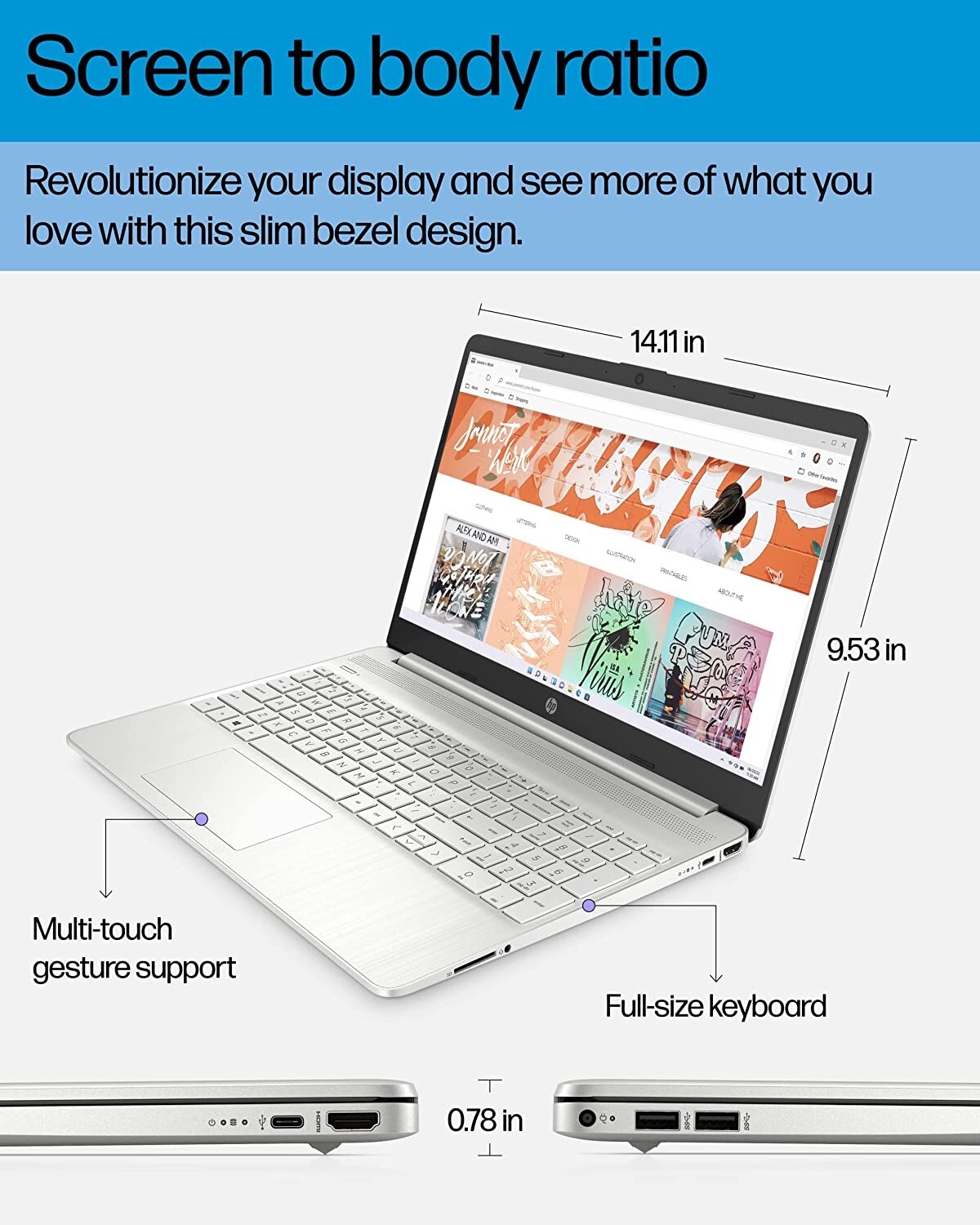 HP 15.6″ HD Laptop AMD Ryzen 7 5700U 8GB RAM 256GB SSD Windows 11 Home