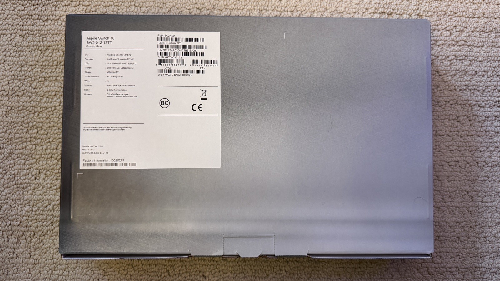 Acer Aspire Switch 10 10.1″ 2-in-1 Detachable Touch 2GB 64GB Win 8.1 in Gray