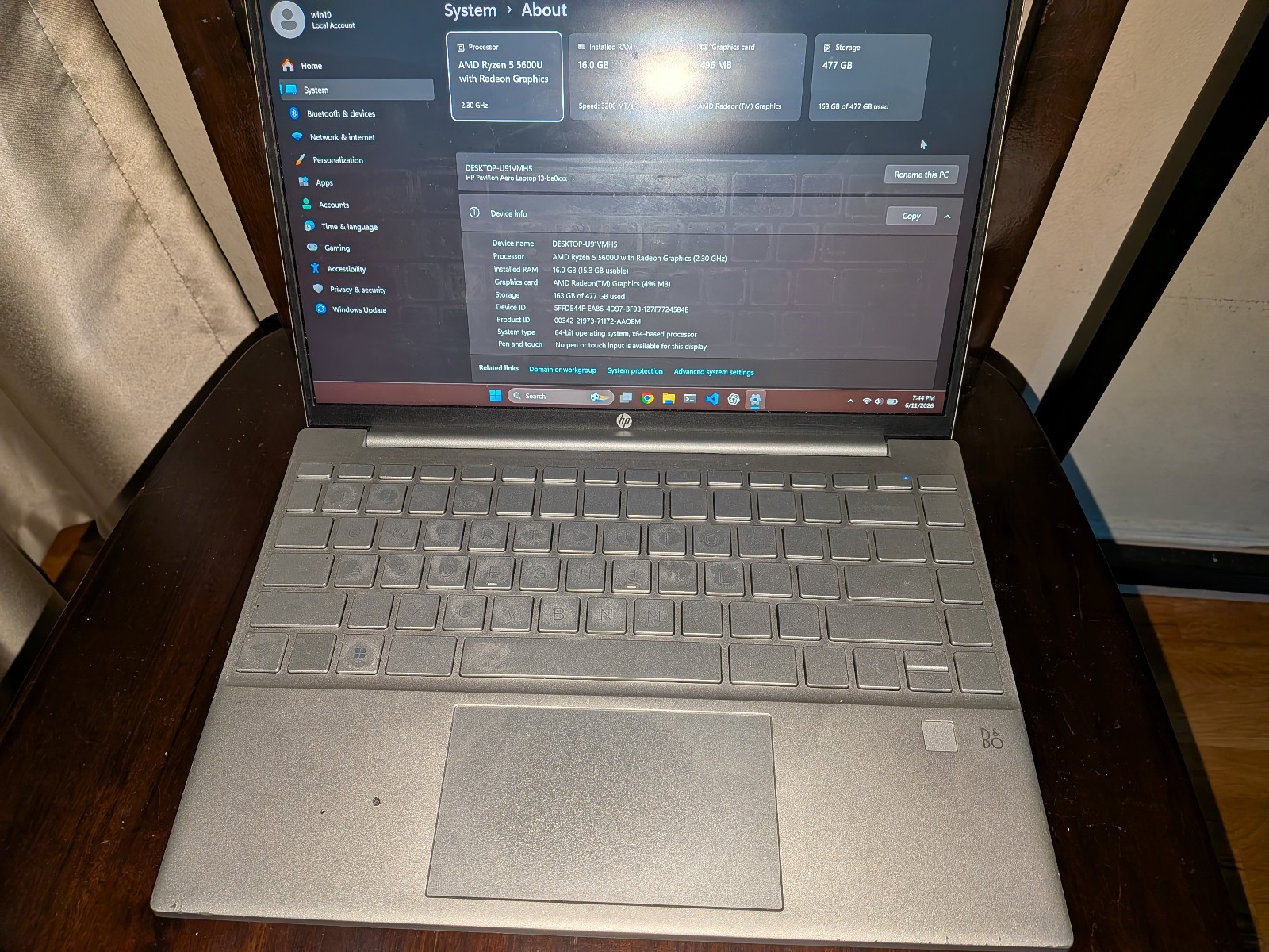 HP Pavilion Aero 13.3 inch Laptop PC AMD Ryzen 5 5600U 16GB RAM 512GB SSD W11H