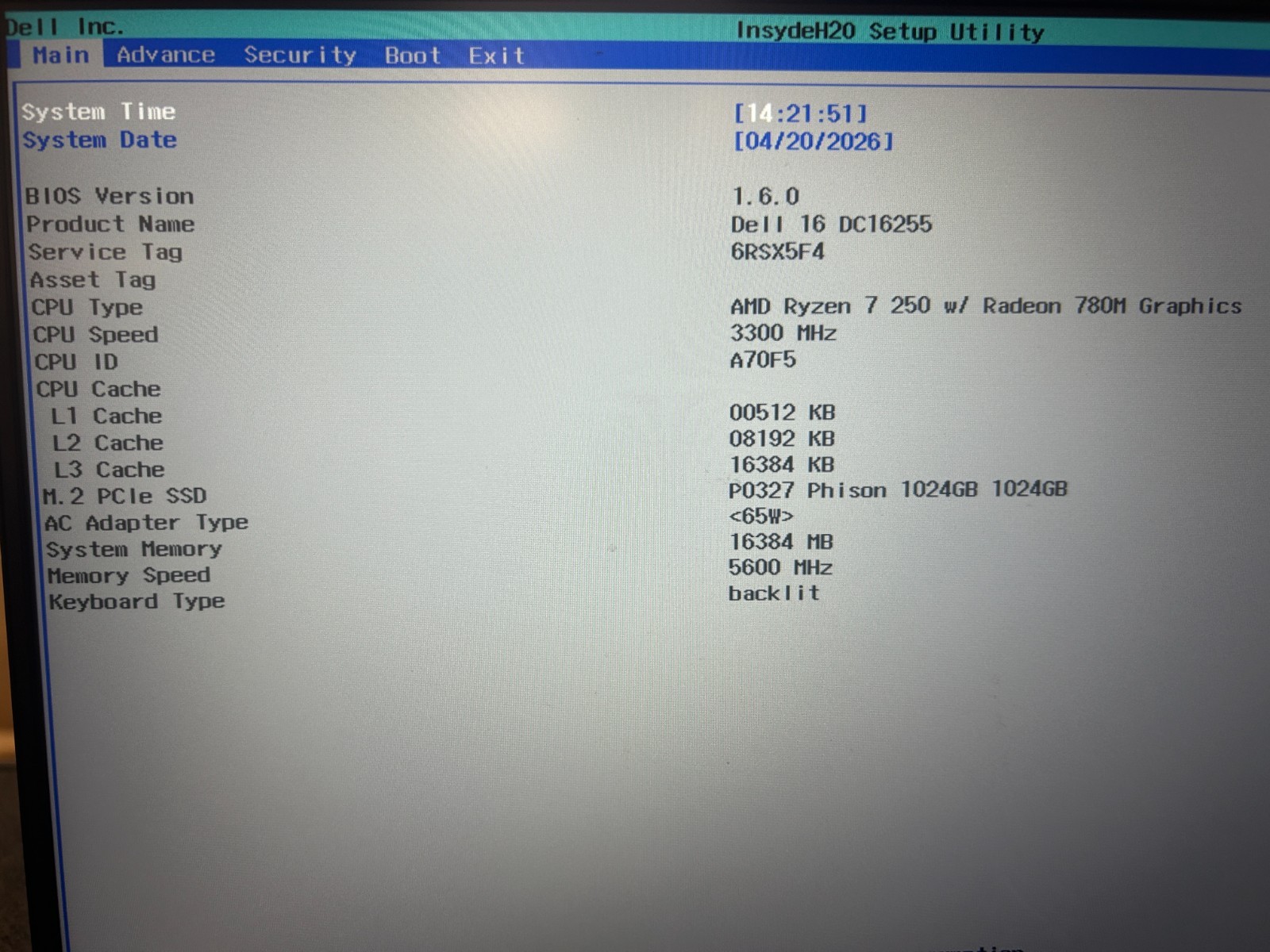 DELL 16 DC16255 WRC27, AMD Ryzen 7 250, 3.30 GHz, 16 GB RAM, 1 TB NVMe SSD