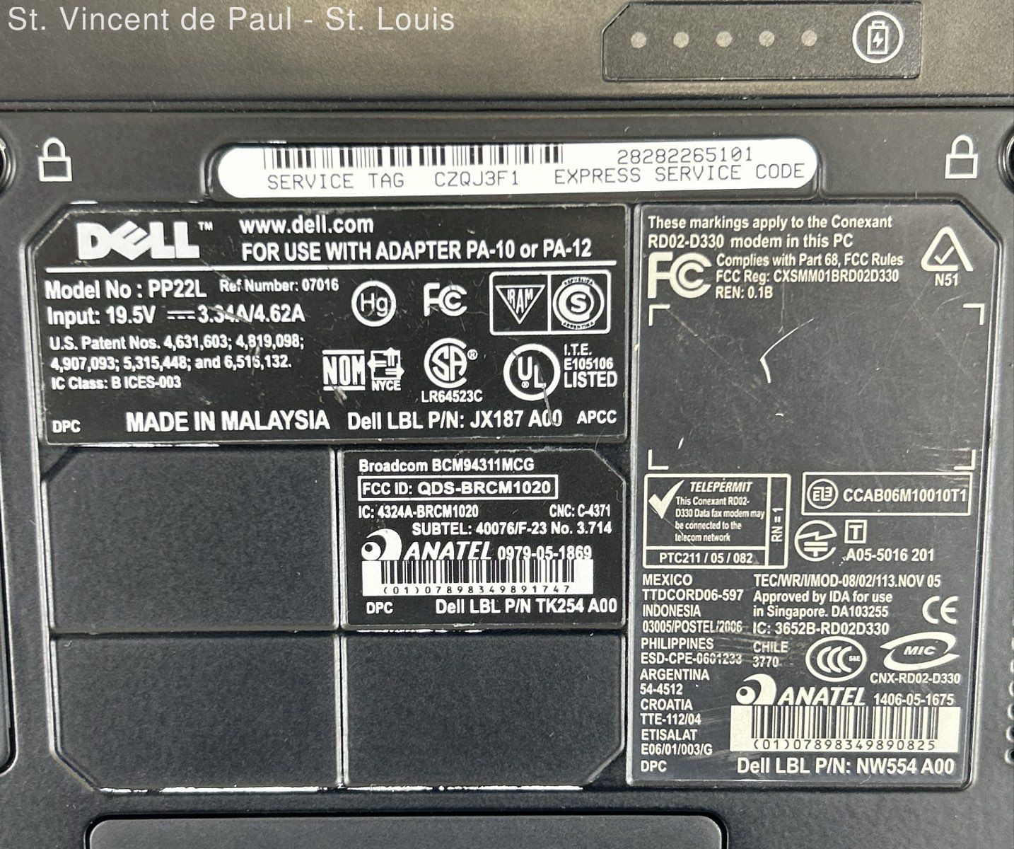 Dell Vostro 1500 (PP22L) 15.4″ Laptop Intel Core 2 Duo – Untested/Parts -Donated