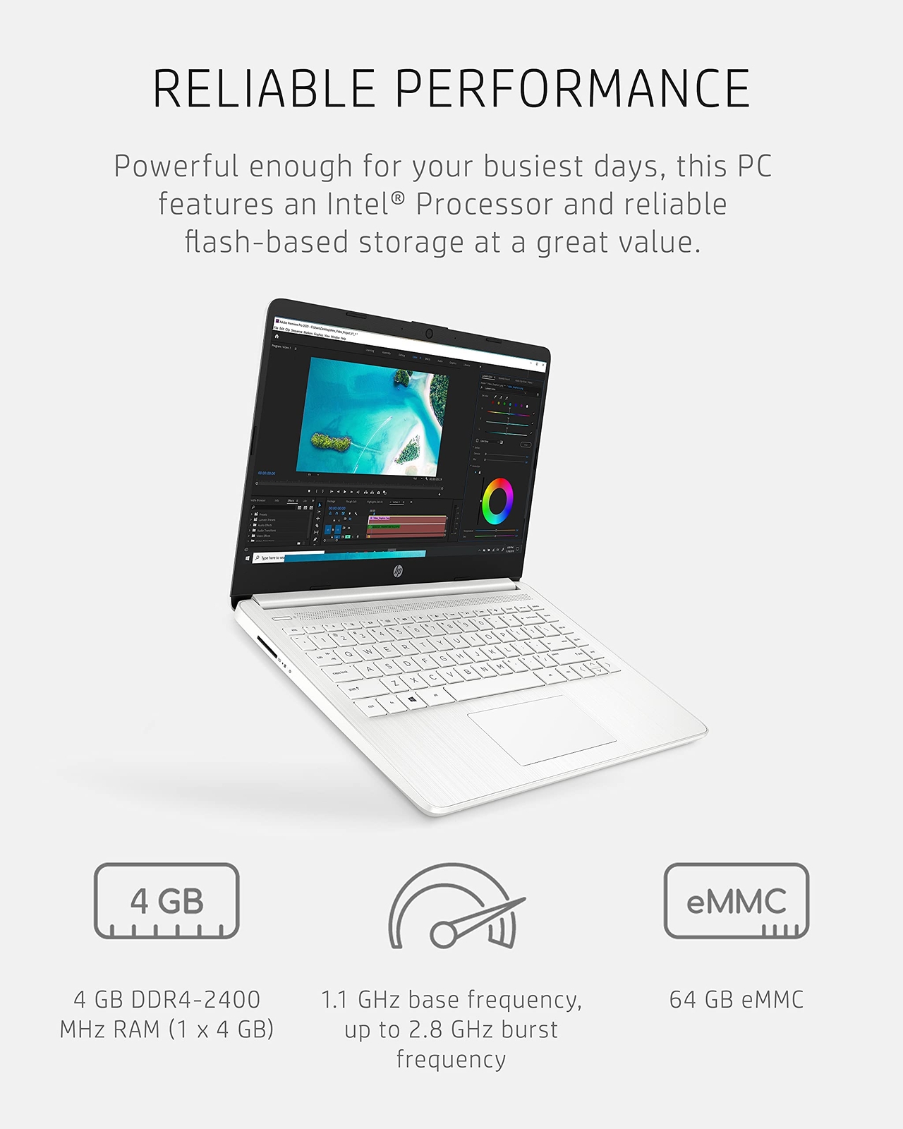 HP 14″ Laptop N4020 4GB 64GB Touchscreen Win 11H 14-dq0080nr Snowflake White