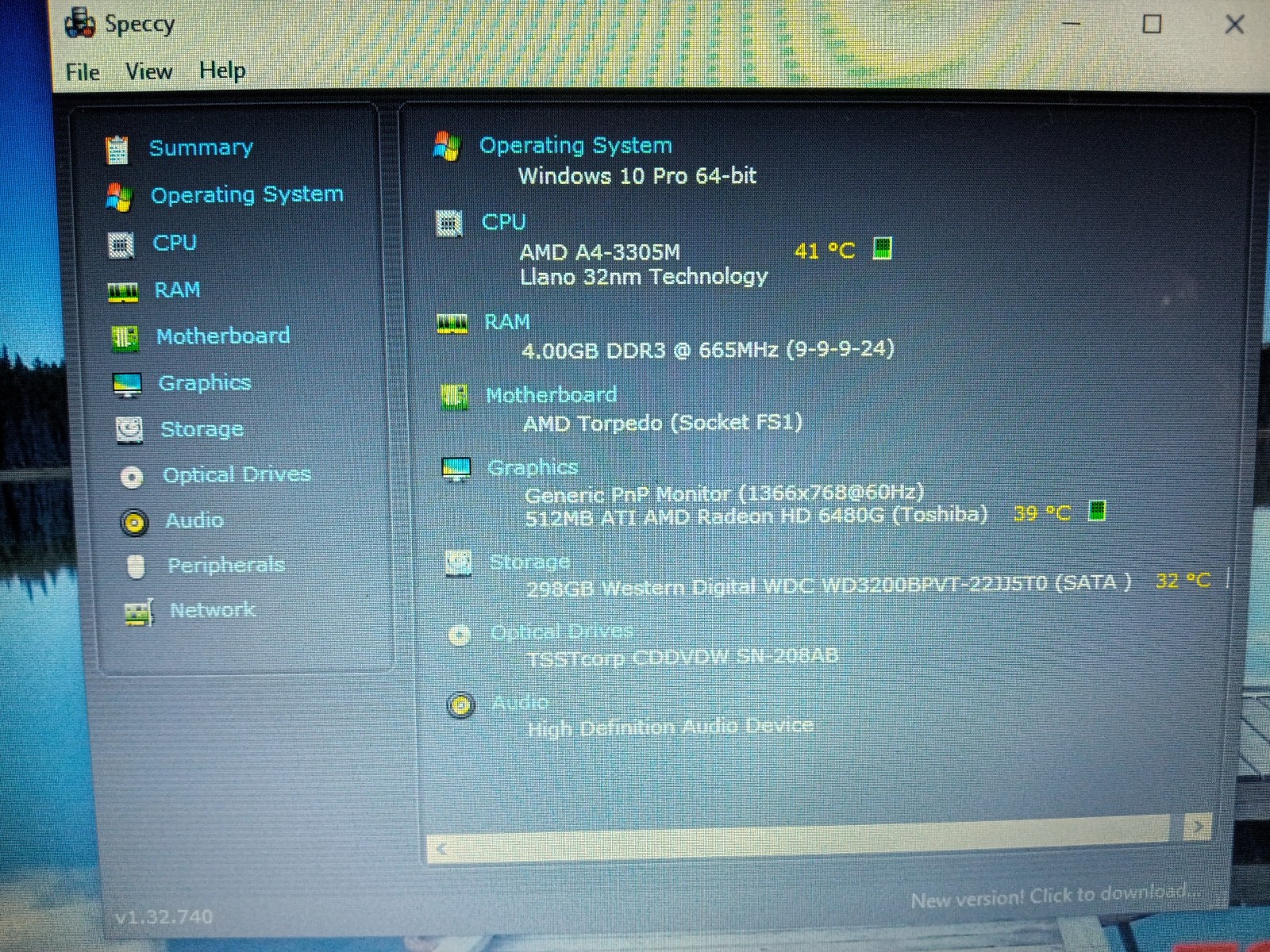 Toshiba L755D-S5109/Amd A4-3305M 1.90ghz/4gb/320gb/Windows 10 Pro/Webcam/BT/15.6