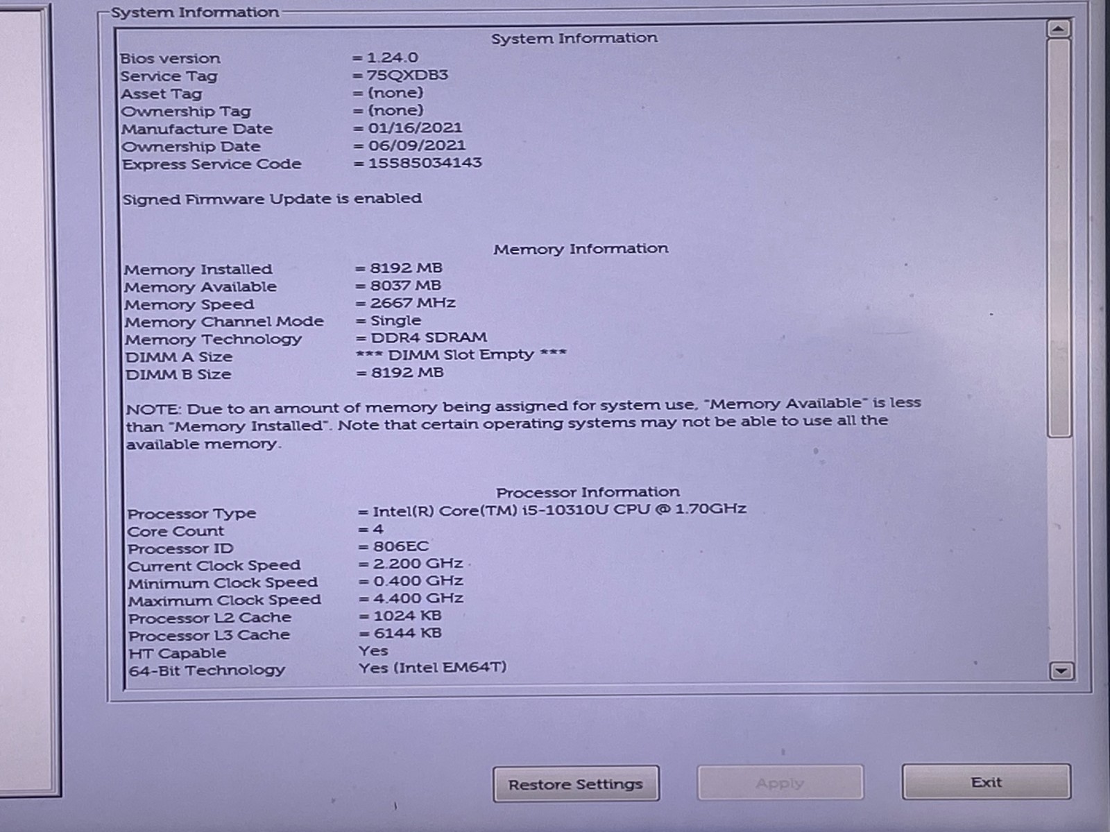 LOT (7) DELL LATITUDE 5410 i5-10310U@1.70GHz 8GB NO SSD BIOS TESTED *READ