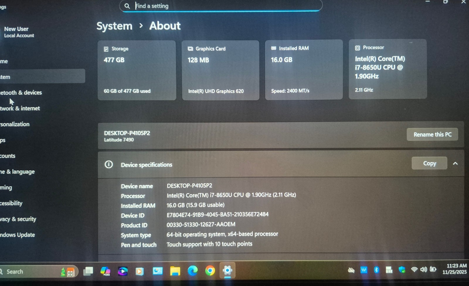 DELL LATITUDE 7490 i7-8650U TOUCH 16GB RAM 512GB NVME WINDOWS 11 + OFFICE 2021
