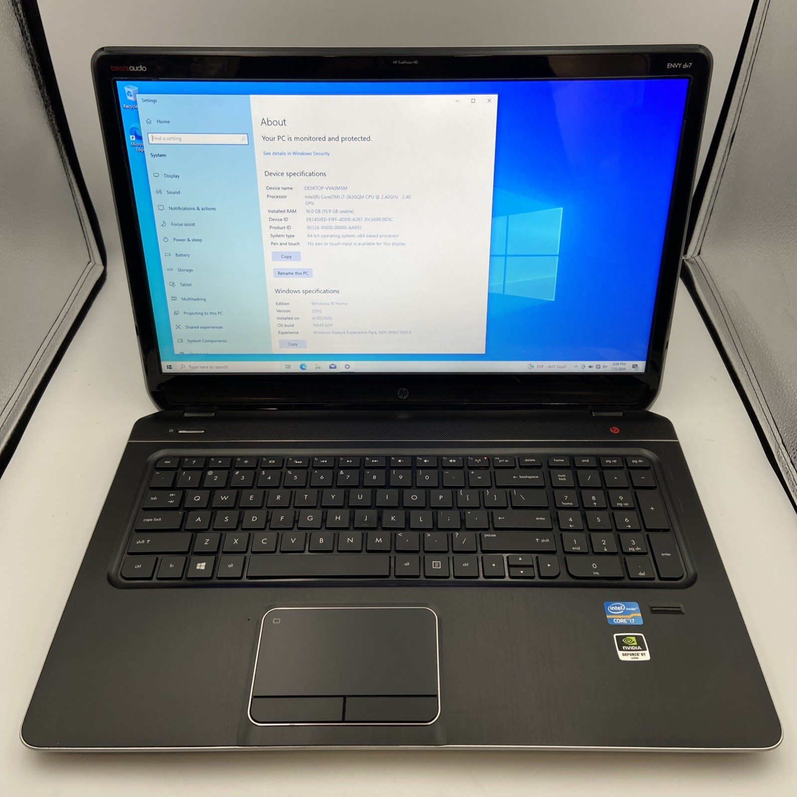 HP Envy dv7t-7300 17.3″ Intel i7-3630QM @ 2.4GHz 16GB RAM GT 635M 1TB HDD W10H