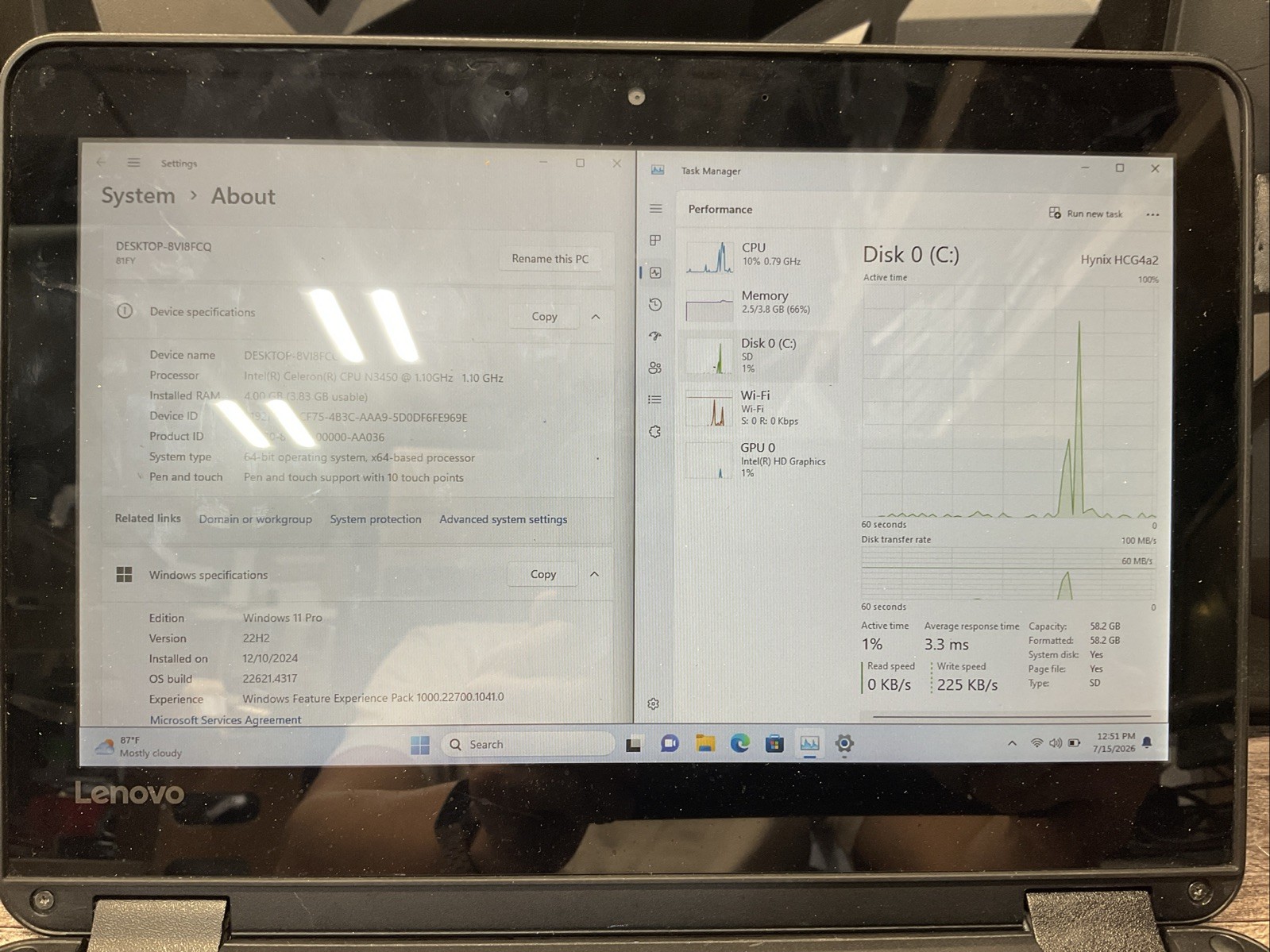 Lenovo 300e 1st Gen / 2-in-1 / Touchscreen / Windows 11 Pro / 71F