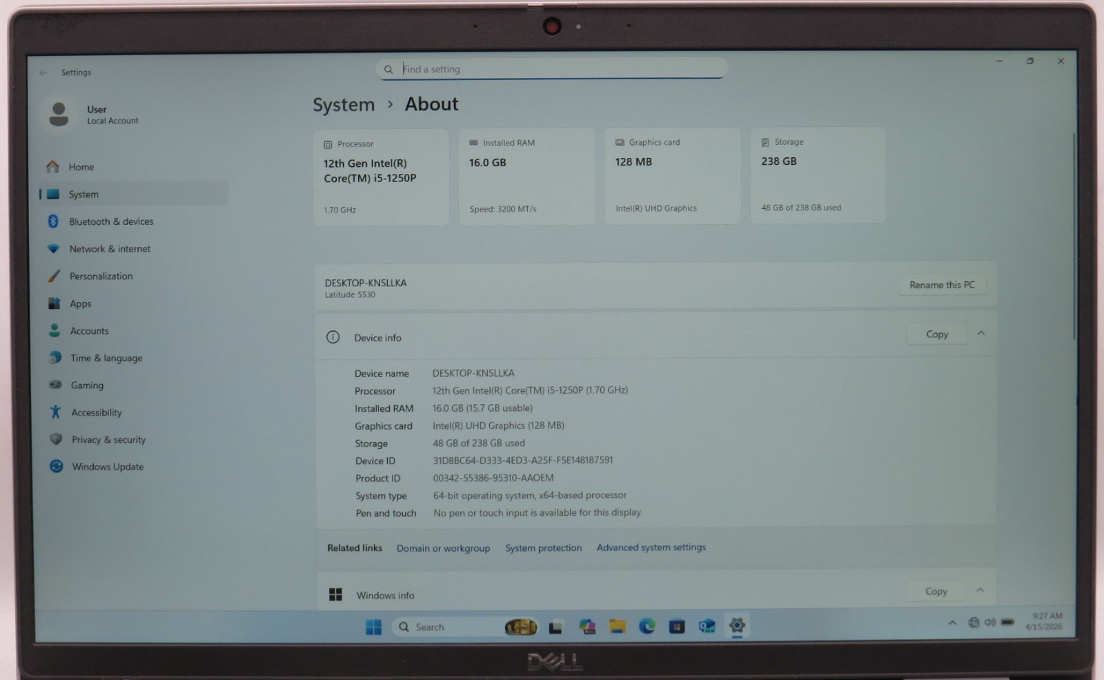 Dell Latitude 5530 | i5-1250P @ 1.70GHz | 16GB DDR4 | 256GB NVME | Win11 Pro