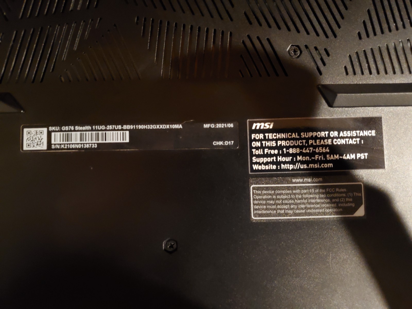 MSI GS76 11UG 17.3″ i9-11900H 2.5GHz 32GB RAM 1TB SSD, RTX 3070 (Read desc)