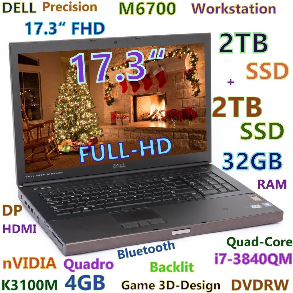 Workstation DELL M6700 17.3″ i7-Quad 4TB SSD (2x2TB) 32GB DVDRW Quadro K3100M 4G
