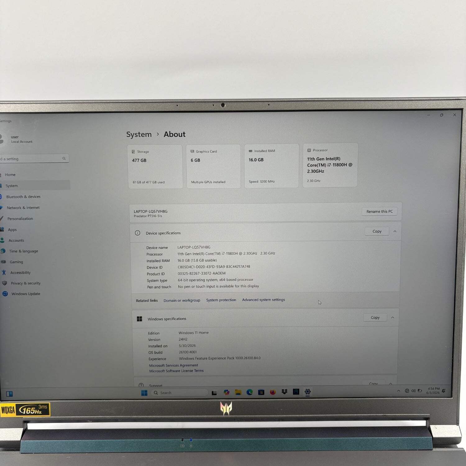 Predator Triton 500 SE 16″ i7-11800H 2.3GHz 16GB RAM 512GB SSD GeForce RTX 3060