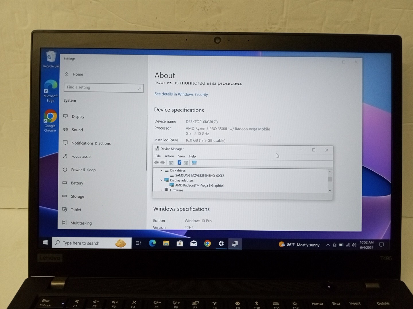 Lenovo ThinkPad T495 14″ AMD Ryzen 5 2.10GHz+ 16 GB + 256 Gb SSD +Touchscreen