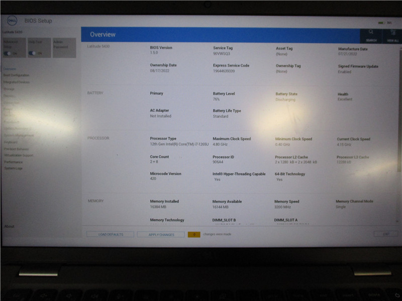 Dell Latitude 5430 Laptop i7-1265U 4.8GHz 16GB No SSD Windows 11 COA Grade C