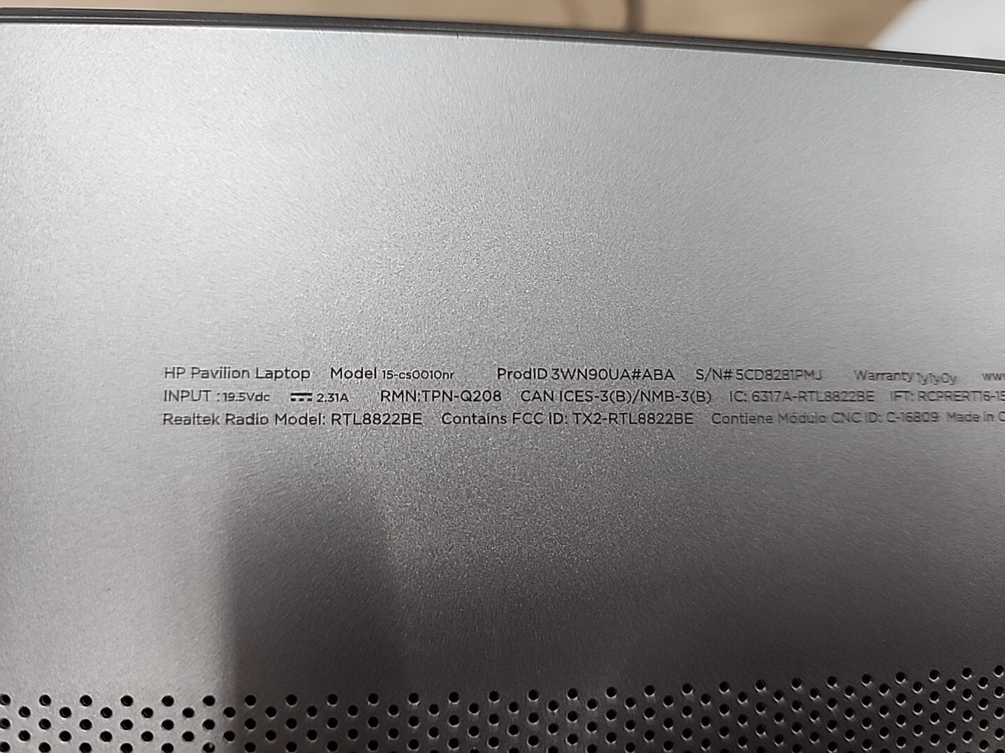 Hp Pavillion Laptop 15-cs0010nr [For Parts Only]