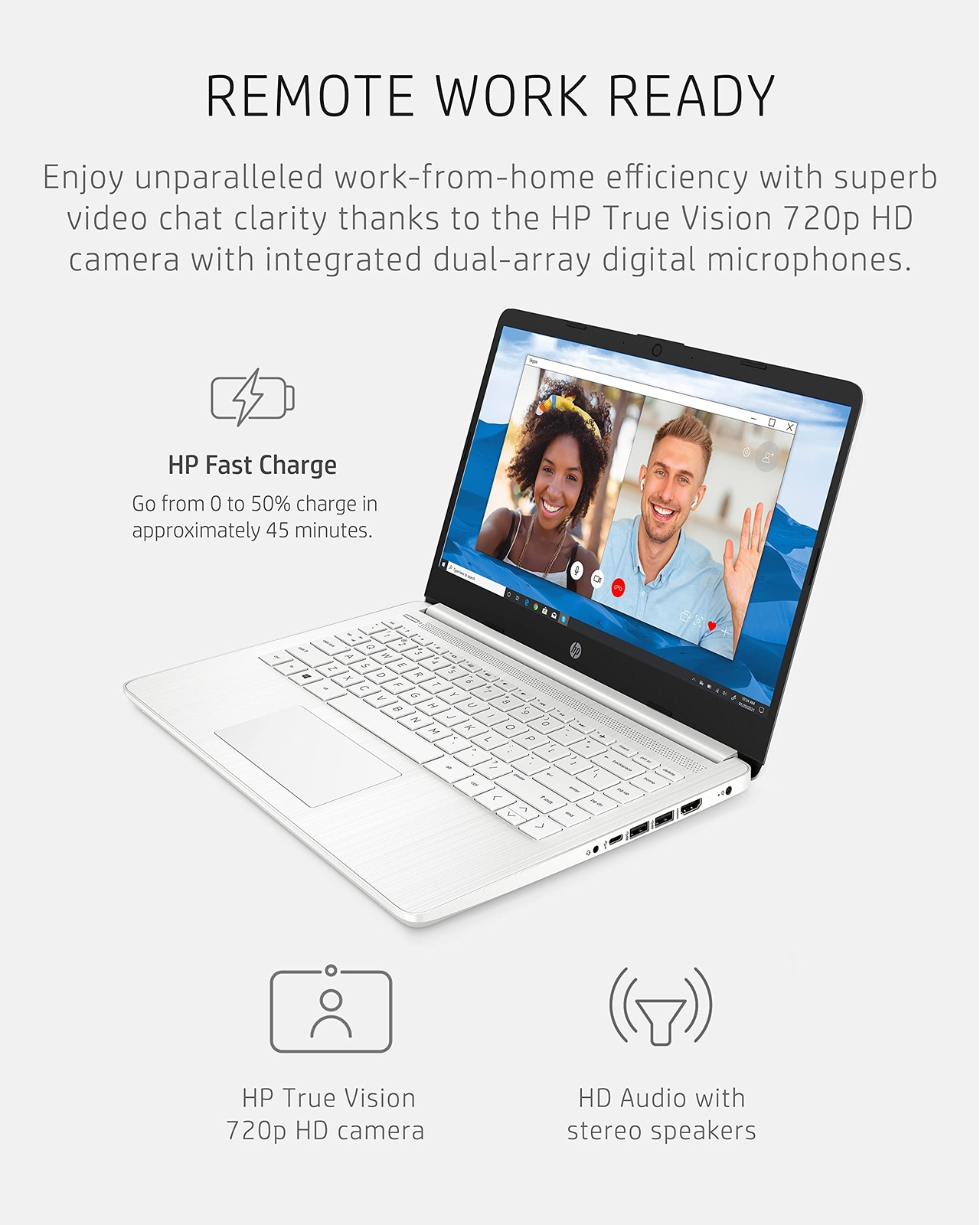HP 14″ Laptop N4020 4GB 64GB Touchscreen Win 11H 14-dq0080nr Snowflake White