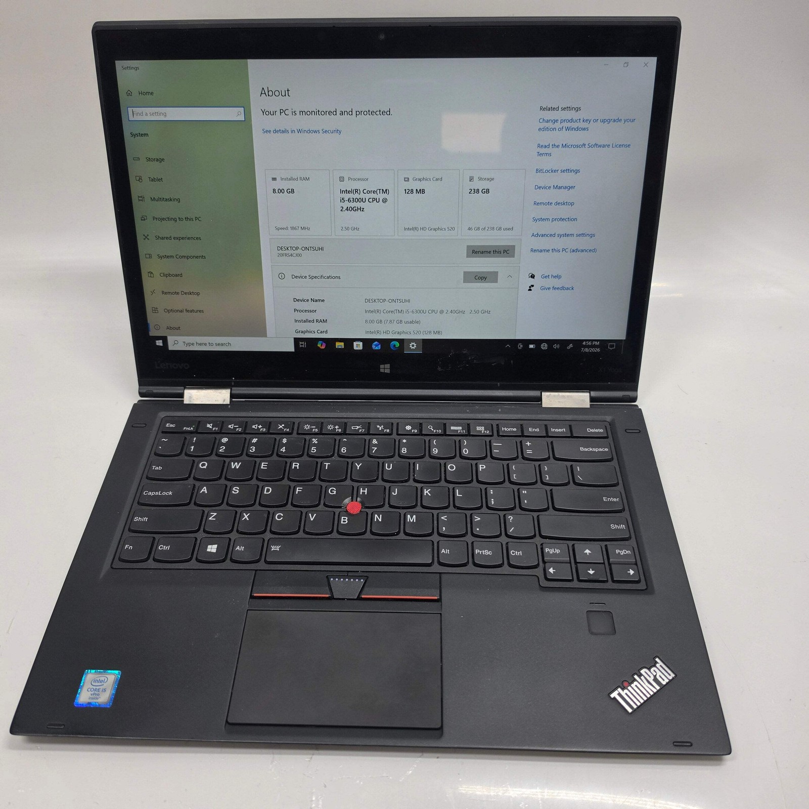 Lenovo ThinkPad X1 Yoga Gen 1 14″ i5-6300U 2.4GHz 8GB RAM 256GB SSD