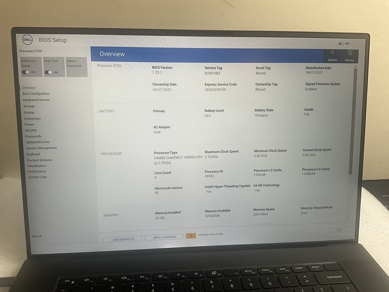 Dell Precision 5750 17″ i7-10850H, 32GB Ram 512GB SSD Windows 11 Home T2000