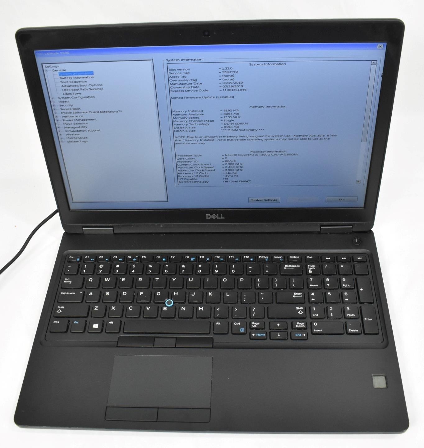 Dell Latitude 5590 Laptop i5-7300U 2.6GHz 8GB 256GB SSD No OS 15.6″ *See Detail