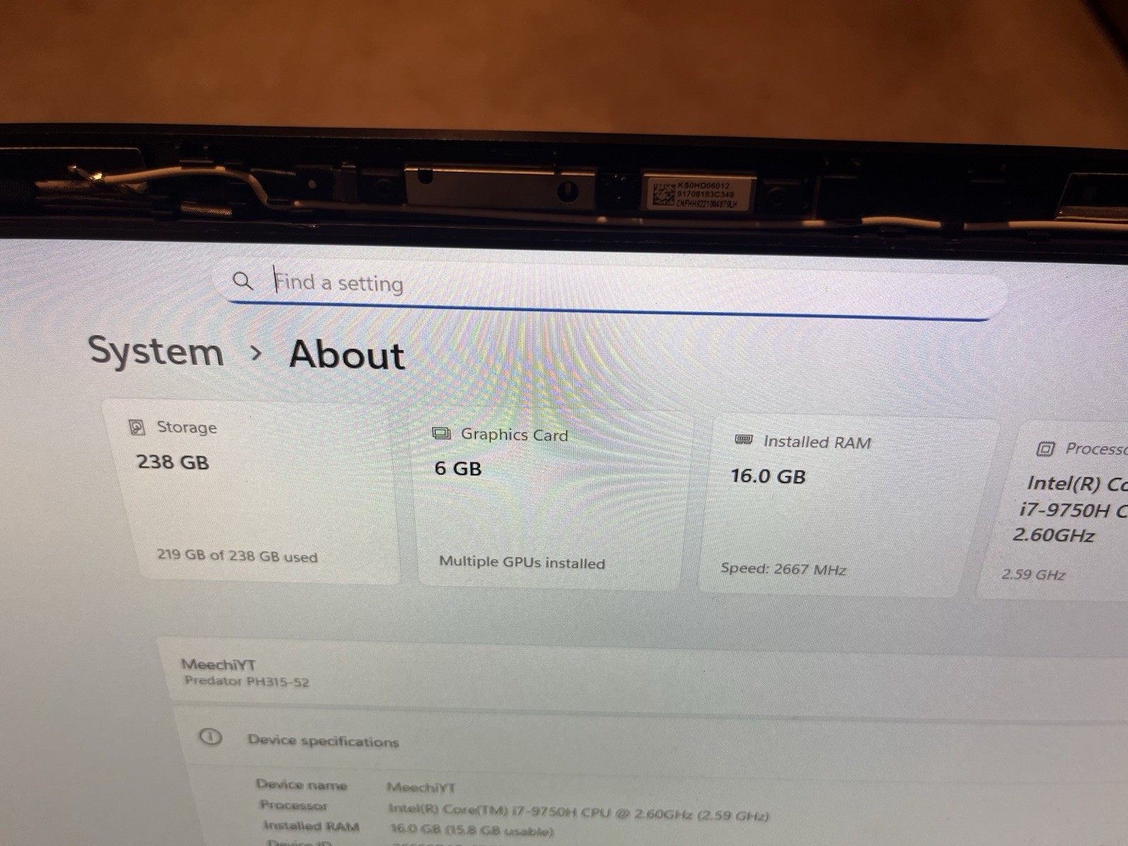 Used Acer Predator Helios 300 144hz Gaming Laptop