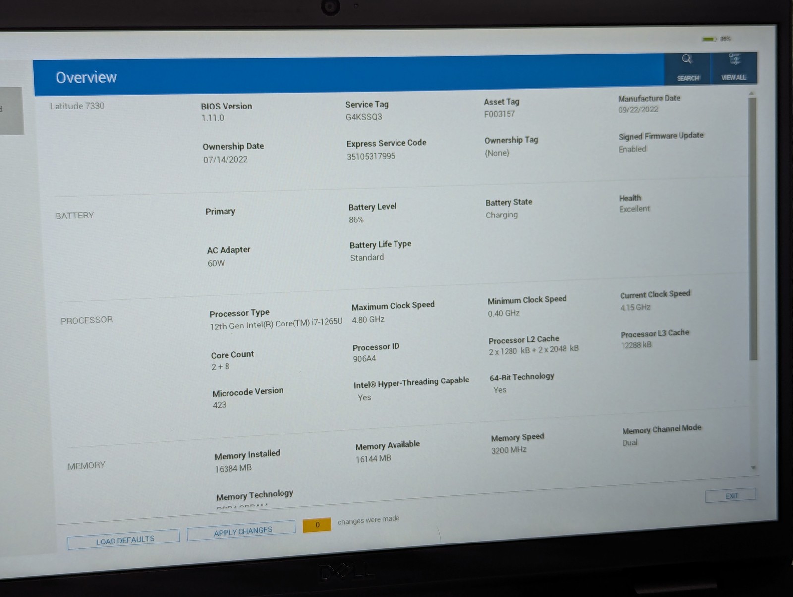 Dell Latitude 7330 I7-1265u 13.3″ 16GB RAM 256GB SSD Grade D