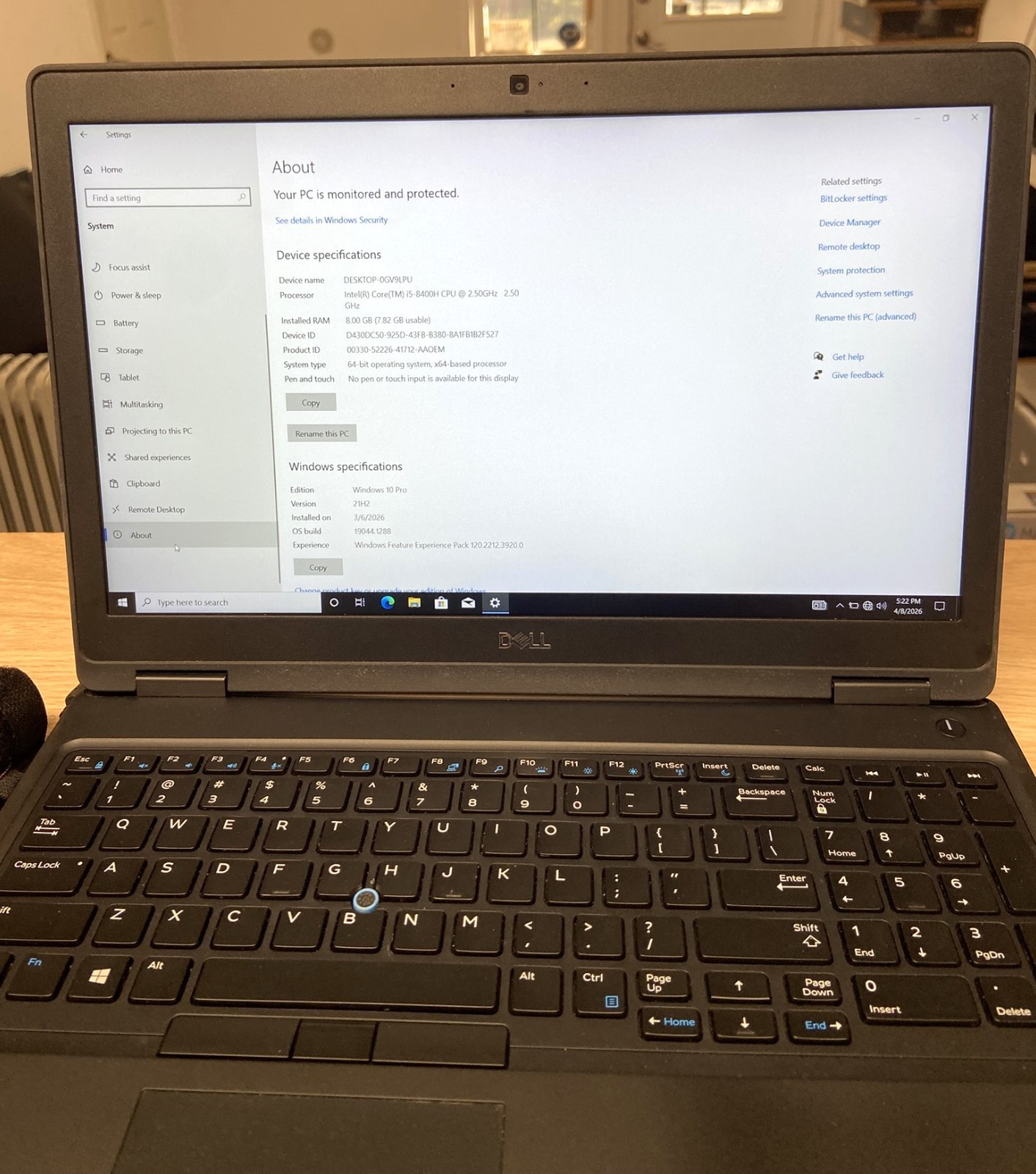 Dell 3530 Laptop 15.6″ Display Intel Core i5 8th Gen. 500GB HD – 8GB RAM