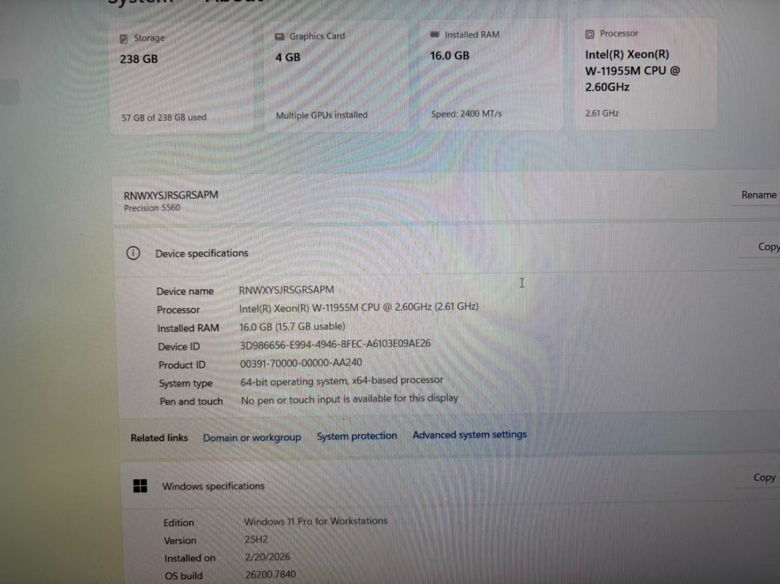 Dell Precision 5560 Xeon W-11955M 16GB 256GB SSD RTX A2000 Win 11 Pro N4