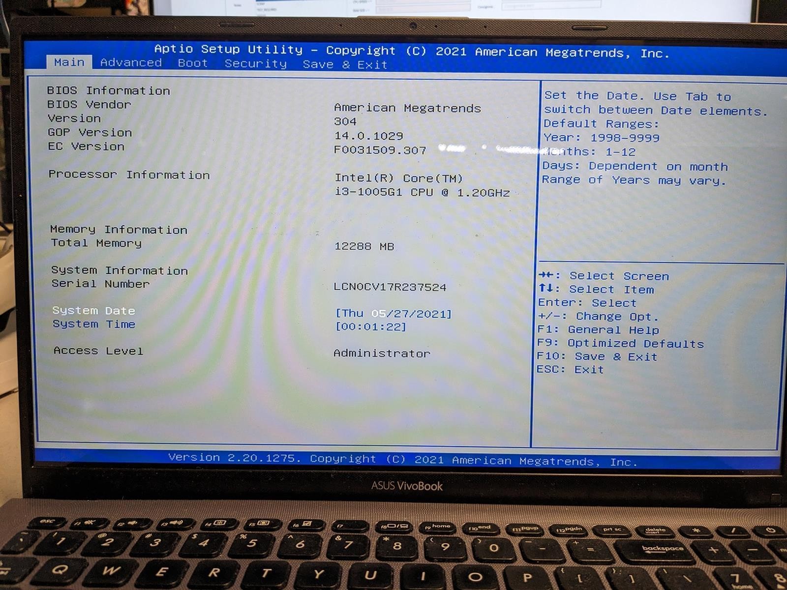 ASUS VIVOBOOK F512J i3-1005G1 @ 1.20 GHz, 12GB RAM, NO HDD/OS – (FOR PARTS)